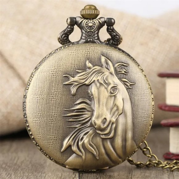 Other - Horse Vintage Bronze Pocket Watch with Chain Necklace Unique
